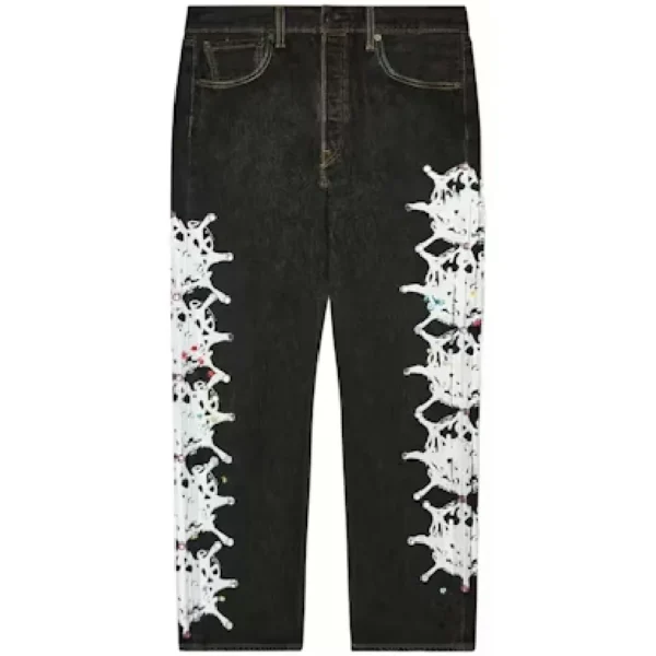 Black Sp5der Vintage Web and Stone Denim Pant