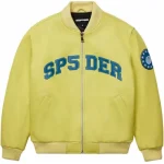 Yellow Sp5der Leather Logo Bomber Jacket