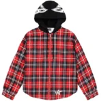 Red Plaid Sp5der Hooded Zip Flannel Shirt Jacket